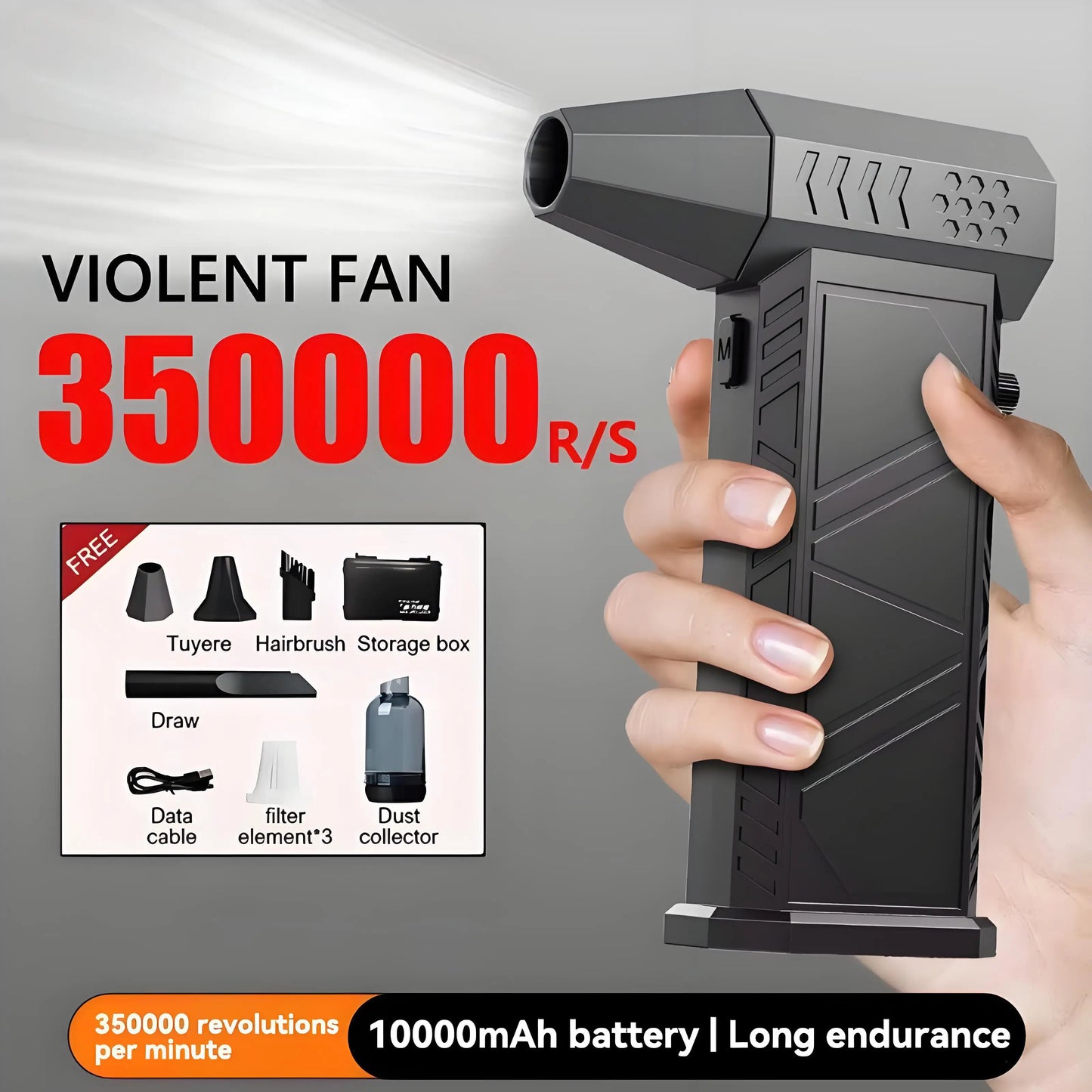 Violent Fan 350000RPM Powerful Air Blower Vacuum Dust Cleaner Charging Strong Winds 58m/s Brushless Turbo Jet Blower Dry